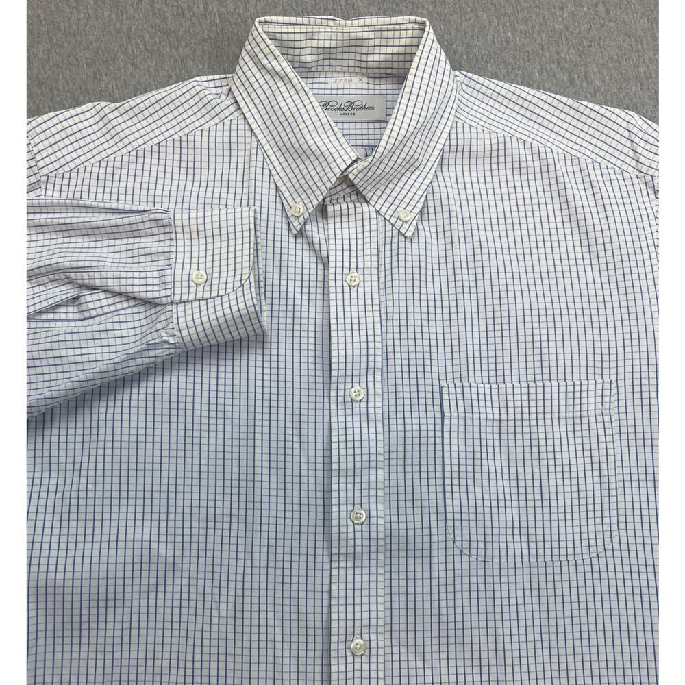 Brooks Brothers Makers Shirt Mens 16 - 32 Check 100% Cotton Button Down Made USA
